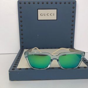 💯 Authentic- New - Gucci GG0975s 003 Light Blue Green Sunglasses